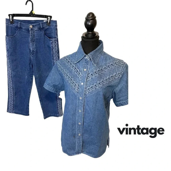 Vintage | Lafei Nier | Embellished Western Denim 2 Piece Set | Size  M [83] - Picture 1 of 13
